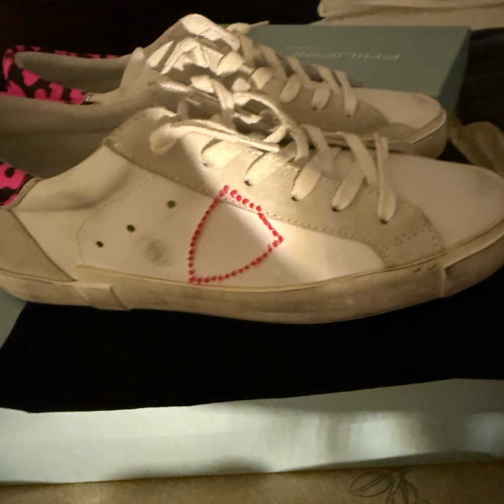 Philippe Model White Sneakers with Neon Fuchsia Pink Details